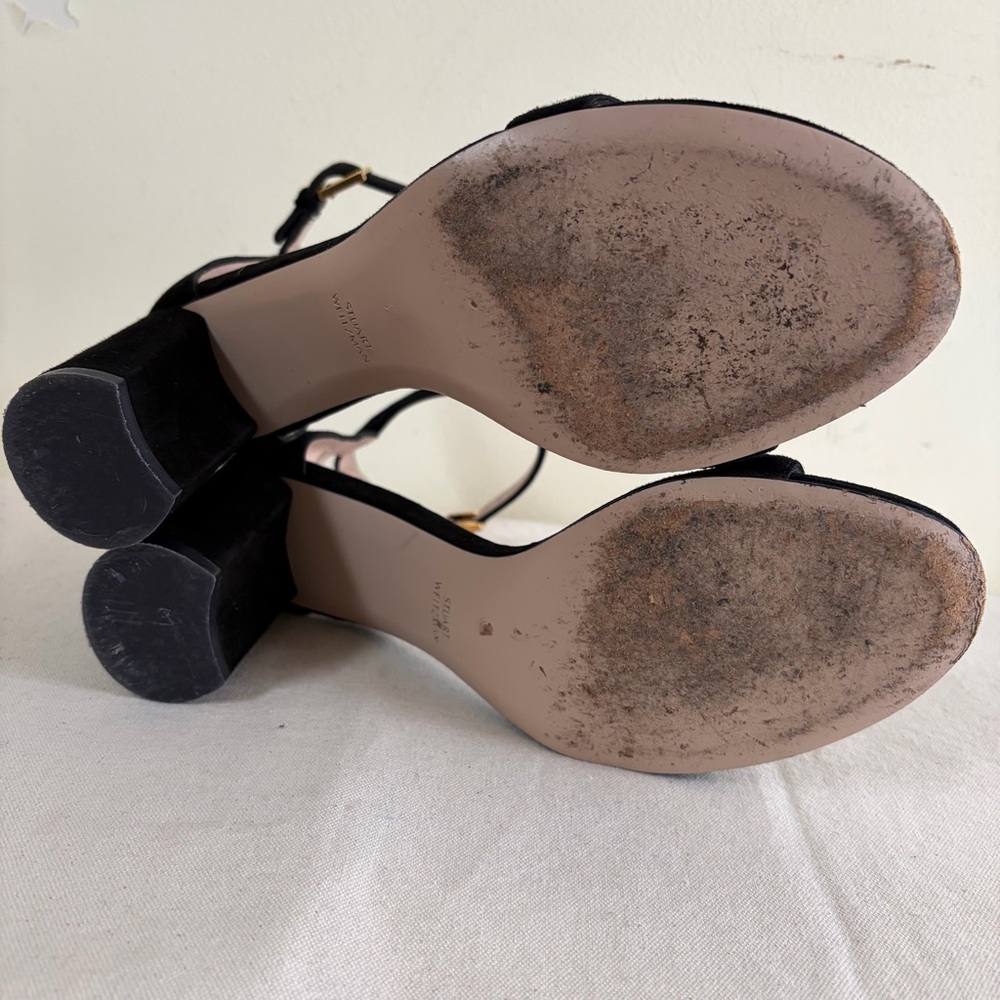 Stuart Weitzman sandals sz 8 Black Suede Ankle-Strap Block Heels - Picture 8 of 11
